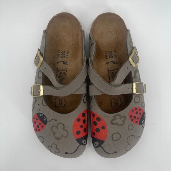 BIRKIS By Birkenstock Ladybug Clogs Size 38 (US 7) Shoes Slip On Leather Buckle - Picture 6 of 16